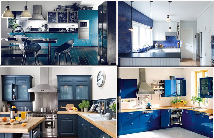 яркие синие цвета на кухне