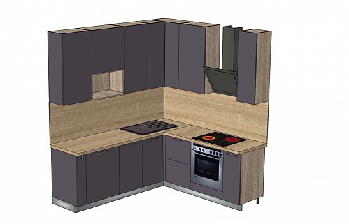Кухня угловая модерн серая плита встроенная матовая темная стильные под потолок