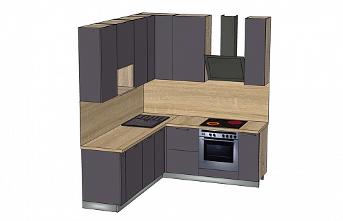 Кухня угловая модерн серая плита встроенная матовая темная стильные под потолок