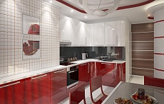 Фото кухня угловая на заказ модерн бордовая 