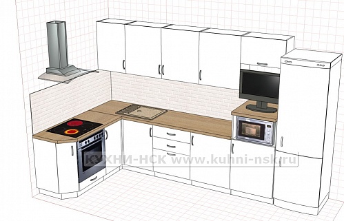 Кухня на заказ угловая хай-тек портфолио глянцевая с радиусными фасадами в частном доме