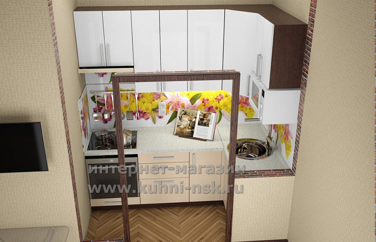 бежевый кухонный гарнитур в квартире студии 39 кв.м проект