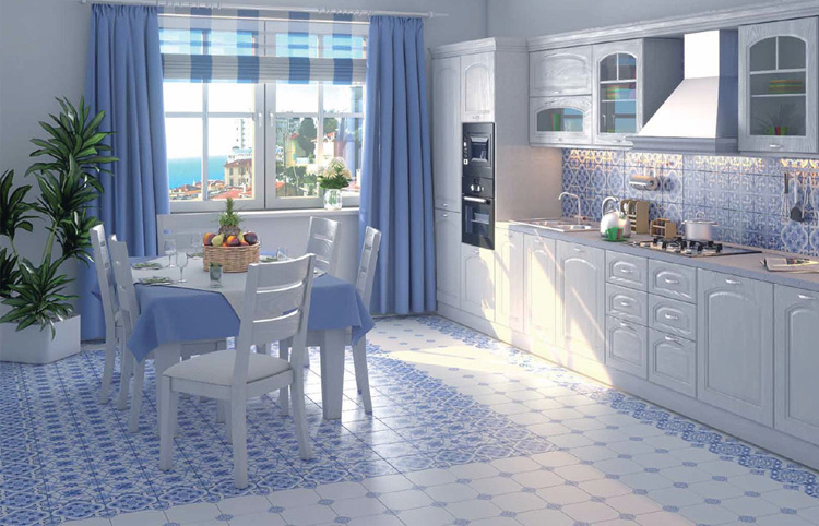 синий пол на кухне