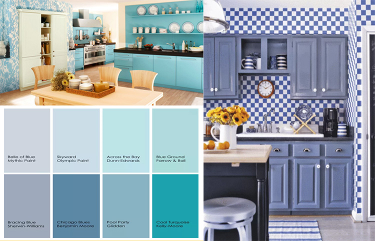 расслабляющие оттенки синего цвета на кухне