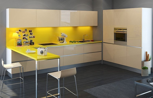 элементы дизайна кухни в желтом цвете