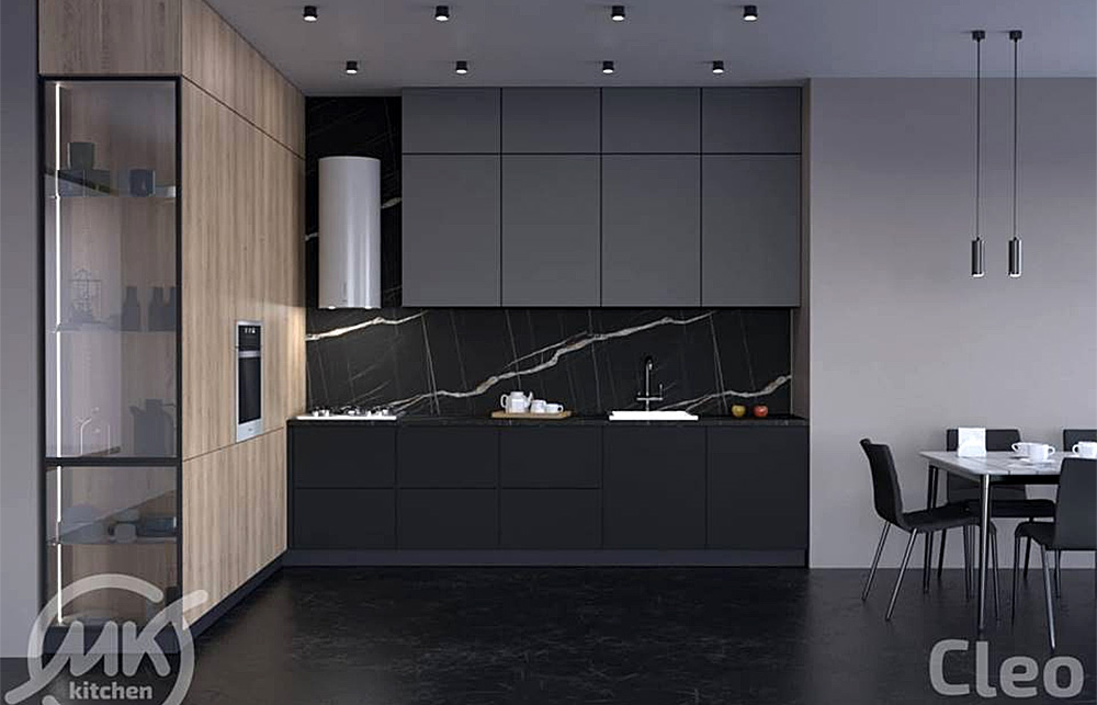 Сочетание серого и черного цветов в интерьере кухни является стильным и смелым выбором