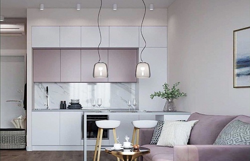 Кухня на заказ маленькая прямая модерн фиолетовая 2400 мм
