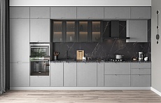прямая кухня эконом лофт модерн серая кухня-гостиная встроенная матовая стильные бюджетные под бетон