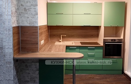 п-образная кухня модерн зеленая 12 кв.м
