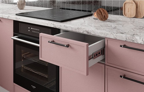 Кухня угловая модерн розовая встроенная матовая 3м стильные бюджетные