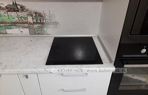 Кухня прямая матовая 3м встроенная пеналы встроенная посудомойка стильные духовой шкаф в пенале плита встроенная портфолио телевизор на кухне