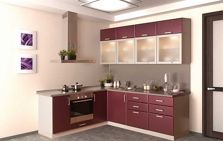 Фото кухня угловая на заказ модерн фиолетовая 