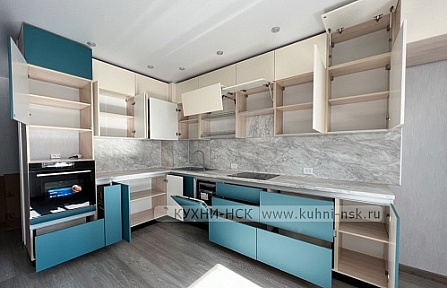 Фото кухня угловая на заказ модерн синяя 