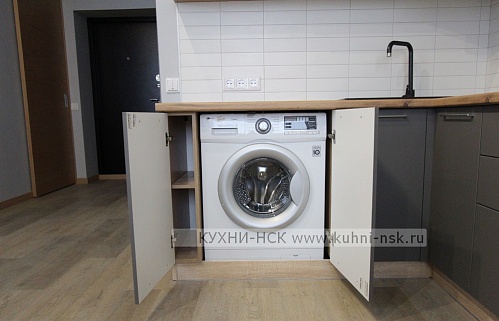 Кухня угловая модерн стиральная машина встроенная плита встроенная встроенная посудомойка портфолио встроенная матовая тёмный низ/светлый верх стильные