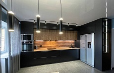  кухня на заказ черная встроенная стильные под потолок