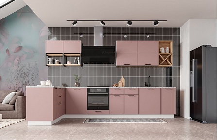 Фото кухня угловая модерн розовая 