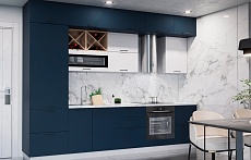 прямая кухня эконом хай-тек синяя матовая темная 3м бюджетные встроенная с пеналом стильные духовой шкаф в пенале